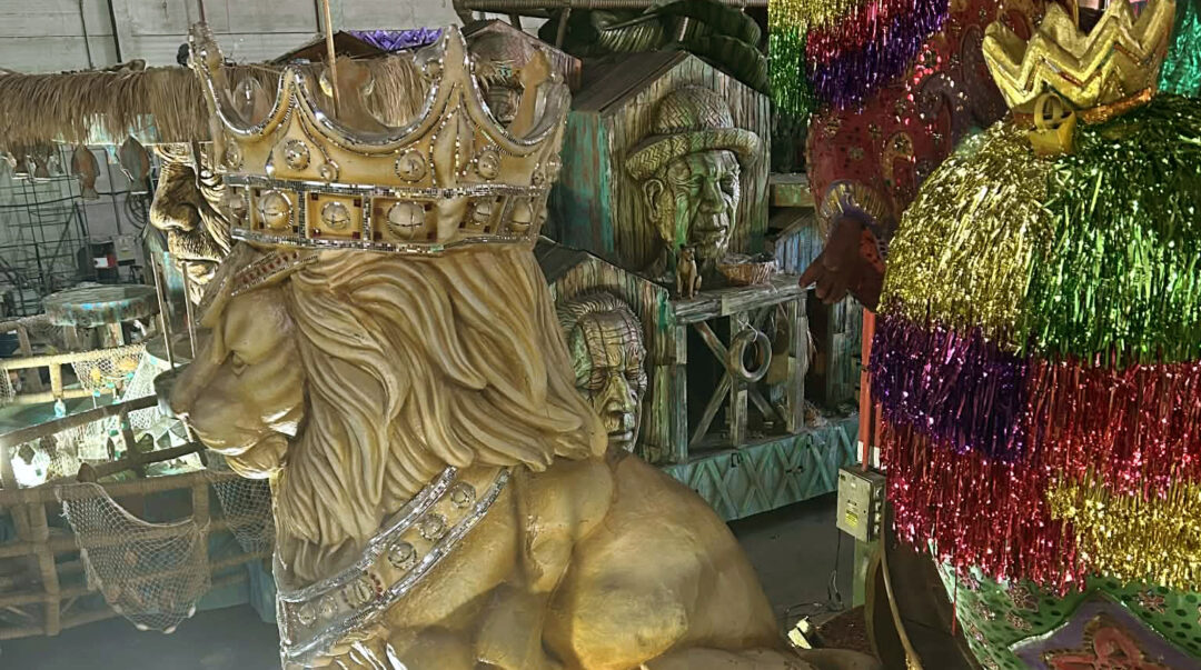 An image of a float in the shape of a lion at Rio de Janeiro.
